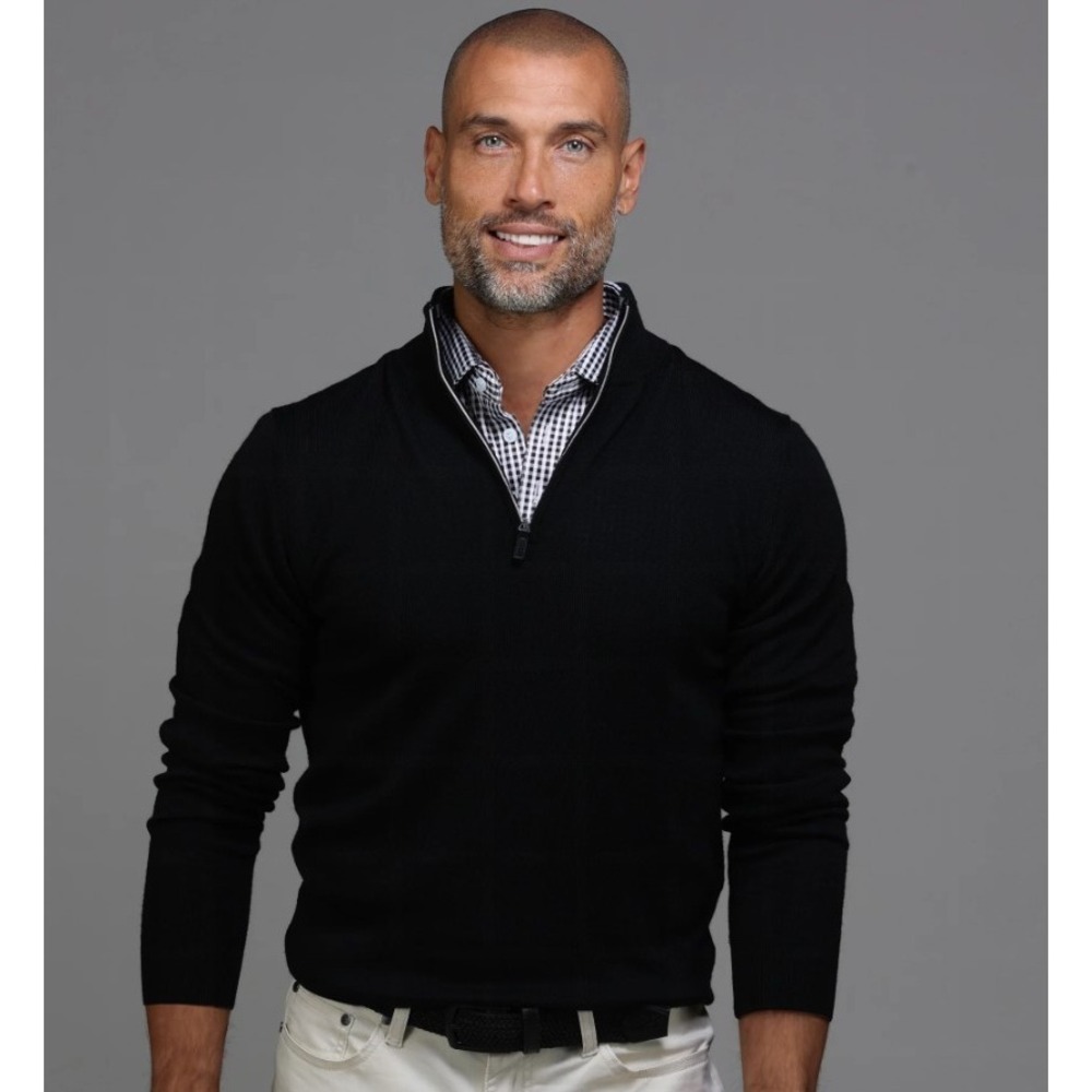 Collars & Co‎ Sweater Mens Large (Fits M) Black 1/4 Zip Australian Merino Wool
